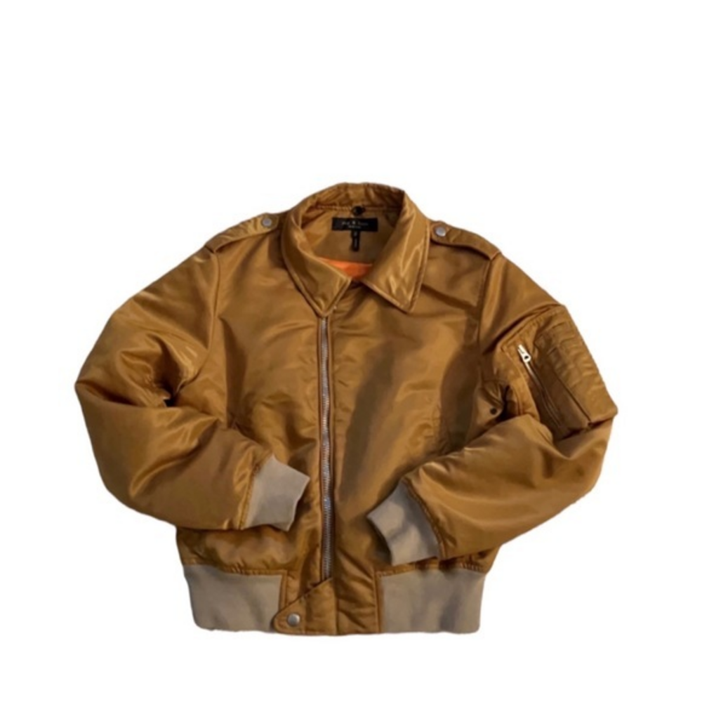 Rag & Bone Gold Brown Nylon Satin Flight Bomber Jacket‎